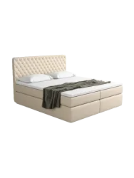 Design Boxspringbett „Mistura“ mit Ablagefach, Kunstleder Beige BLOOMINGLOFT Collection