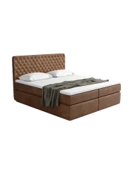 Design Boxspringbett „Mistura“ mit Ablagefach, Kunstleder Choco Brown Kunstleder Schokobraun BLOOMINGLOFT Collection