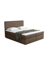 Design Boxspringbett „Mistura“ mit Ablagefach, Kunstleder Dunkelbraun BLOOMINGLOFT Collection