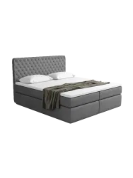 Design Boxspringbett „Mistura“ mit Ablagefach, Kunstleder Grau BLOOMINGLOFT Collection