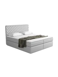 Design Boxspringbett „Mistura“ mit Ablagefach, Kunstleder Hellgrau BLOOMINGLOFT Collection