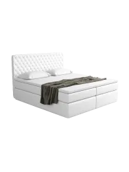 Design Boxspringbett „Mistura“ mit Ablagefach, Kunstleder Weiss BLOOMINGLOFT Collection