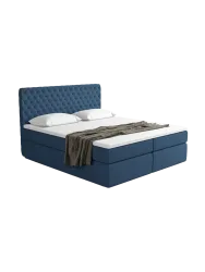 Design Boxspringbett „Alvara“ mit Ablagefach, Webstoff Dunkelblau Strukturstoff Dunkelblau BLOOMINGLOFT Collection