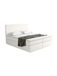 Design Boxspringbett „Alvara“ mit Ablagefach, Webstoff Weiss Strukturstoff Weiss BLOOMINGLOFT Collection
