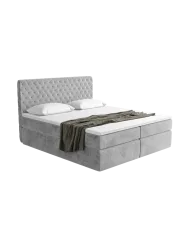 Design Boxspringbett „Mistura“ mit Ablagefach, Samt Hellgrau BLOOMINGLOFT Collection