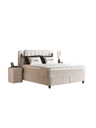Premium Boxspringbett „Olimpia“ inkl. Matratze & Topper Beige  140 x 200 cm SCANDIBEDDING