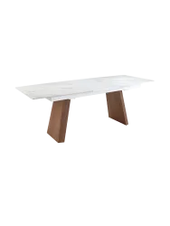ANGEL CERDA - Ausziehbarer Esstisch ovales Fass Porzellanmarmor aus Walnuss, One Size, Weiss