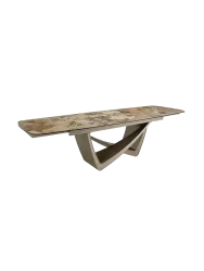 ANGEL CERDA - Ovaler ausziehbarer Esstisch Oval Barrel Porzellan Marmor und Taupe metallischen Stahl, One Size, Beige