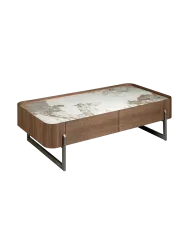 ANGEL CERDA - Rechteckiger Couchtisch aus Porzellanmarmor, Nussbaum und dunklem Metallic-Stahl, One Size