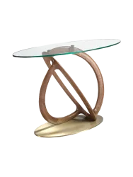 ANGEL CERDA - Oval Konsole oval gehärtetem Glas, Nussbaum und golden poliertem Stahl, One Size