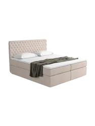 Design Boxspringbett „Saudade“ mit Ablagefach, Webstoff Beige Strukturstoff Beige BLOOMINGLOFT Collection