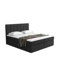 Design Boxspringbett „Saudade“ mit Ablagefach, Webstoff Schwarz Strukturstoff Schwarz BLOOMINGLOFT Collection