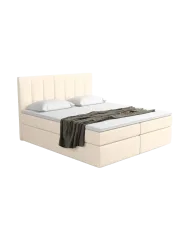 Design Boxspringbett „Saudade“ mit Ablagefach, Webstoff Cream Strukturstoff Cream BLOOMINGLOFT Collection