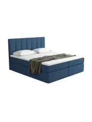 Design Boxspringbett „Saudade“ mit Ablagefach, Webstoff Dunkelblau Strukturstoff Dunkelblau BLOOMINGLOFT Collection