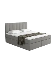 Design Boxspringbett „Saudade“ mit Ablagefach, Webstoff Grau Strukturstoff Grau BLOOMINGLOFT Collection