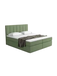 Design Boxspringbett „Saudade“ mit Ablagefach, Webstoff Grün Strukturstoff Grün BLOOMINGLOFT Collection