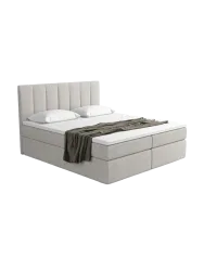 Design Boxspringbett „Saudade“ mit Ablagefach, Webstoff Hellgrau Strukturstoff Hellgrau BLOOMINGLOFT Collection