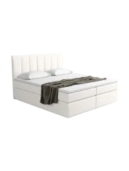 Design Boxspringbett „Saudade“ mit Ablagefach, Webstoff Weiss Strukturstoff Weiss BLOOMINGLOFT Collection