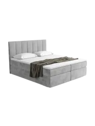 Design Boxspringbett „Saudade“ mit Ablagefach, Samt Hellgrau BLOOMINGLOFT Collection
