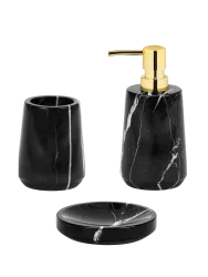 3-teiliges Bad-Set „Black Marble“ aus Marmor Schwarz Andrea House