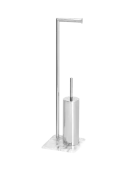 Toilettenpapierhalter „Zara“ mit Toilettenbürste und Marmorsockel Silber, Weiss Andrea House
