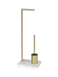 Toilettenpapierhalter „Lory“ mit Toilettenbürste und Marmoroptik Gold, Weiss Andrea House