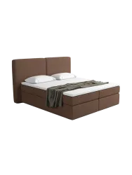 Design Boxspringbett „Castellia“ mit Ablagefach, Webstoff Braun Strukturstoff Braun BLOOMINGLOFT Collection