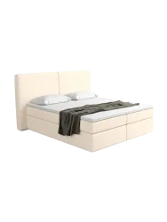 Design Boxspringbett „Castellia“ mit Ablagefach, Webstoff Cream Strukturstoff Cream BLOOMINGLOFT Collection