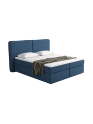Design Boxspringbett „Castellia“ mit Ablagefach, Webstoff Dunkelblau Strukturstoff Dunkelblau BLOOMINGLOFT Collection