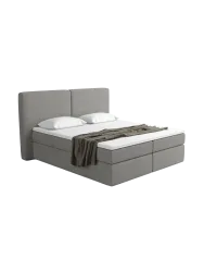 Design Boxspringbett „Castellia“ mit Ablagefach, Webstoff Grau Strukturstoff Grau BLOOMINGLOFT Collection