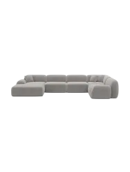 6-Sitzer Design Panorama-Sofa „Lumera XL“, Cordsamt Cordsamt Hellgrau BLOOMINGLOFT Collection
