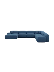 7-Sitzer Design Panorama-Sofa „Lumera XXL“ mit Strukturstoff-Bezug Strukturstoff Dunkelblau BLOOMINGLOFT Collection