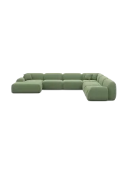 7-Sitzer Design Panorama-Sofa „Lumera XXL“ mit Strukturstoff-Bezug Strukturstoff Grün BLOOMINGLOFT Collection