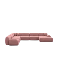 7-Sitzer Design Panorama-Sofa „Lumera XXL“ mit Samtbezug Samtbezug Lachsrosa BLOOMINGLOFT Collection