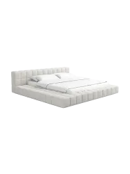 Design Polsterbett „Caspa“ mit Ablagefach, Bouclé Weiss BLOOMINGLOFT Collection