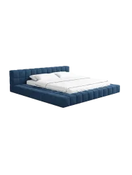 Design Polsterbett „Caspa“ mit Ablagefach, Webstoff Dunkelblau Strukturstoff Dunkelblau BLOOMINGLOFT Collection