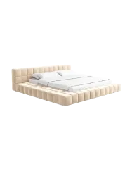Design Polsterbett „Caspa“ mit Ablagefach, Samt Beige BLOOMINGLOFT Collection