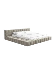 Design Polsterbett „Caspa“ mit Ablagefach, Samt Beige dunkel BLOOMINGLOFT Collection
