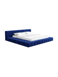 Design Polsterbett „Caspa“ mit Ablagefach, Samt Dunkelblau BLOOMINGLOFT Collection