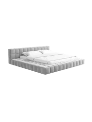 Design Polsterbett „Caspa“ mit Ablagefach, Samt Hellgrau BLOOMINGLOFT Collection