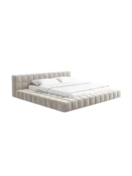 Design Polsterbett „Caspa“ mit Ablagefach, Samt Sand BLOOMINGLOFT Collection