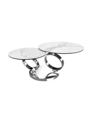 Ausziehbarer, flexibler Design Keramik Couchtisch „Eolia Double Silver“ Akante Design