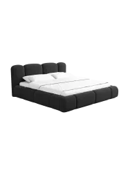 Design Polsterbett „Flora“ mit Ablagefach, Webstoff Schwarz Strukturstoff Schwarz BLOOMINGLOFT Collection