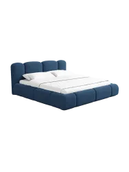 Design Polsterbett „Flora“ mit Ablagefach, Webstoff Dunkelblau Strukturstoff Dunkelblau BLOOMINGLOFT Collection