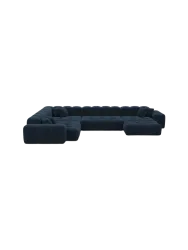 7-Sitzer Design Panorama-Sofa „Kiano XXL“, Cordsamt Cordsamt Dunkelblau BLOOMINGLOFT Collection