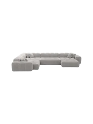 7-Sitzer Design Panorama-Sofa „Kiano XXL“, Cordsamt Cordsamt Hellgrau BLOOMINGLOFT Collection