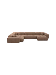 7-Sitzer Design Panorama-Sofa „Kiano XXL“ mit Strukturstoff-Bezug Strukturstoff Braun BLOOMINGLOFT Collection