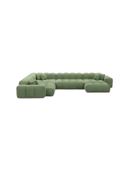 7-Sitzer Design Panorama-Sofa „Kiano XXL“ mit Strukturstoff-Bezug Strukturstoff Grün BLOOMINGLOFT Collection