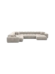 7-Sitzer Design Panorama-Sofa „Kiano XXL“ mit Samtbezug Samtbezug Sand BLOOMINGLOFT Collection