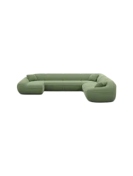 7-Sitzer Design Panorama-Sofa „Kitana XXL“ mit Strukturstoff-Bezug Strukturstoff Grün BLOOMINGLOFT Collection